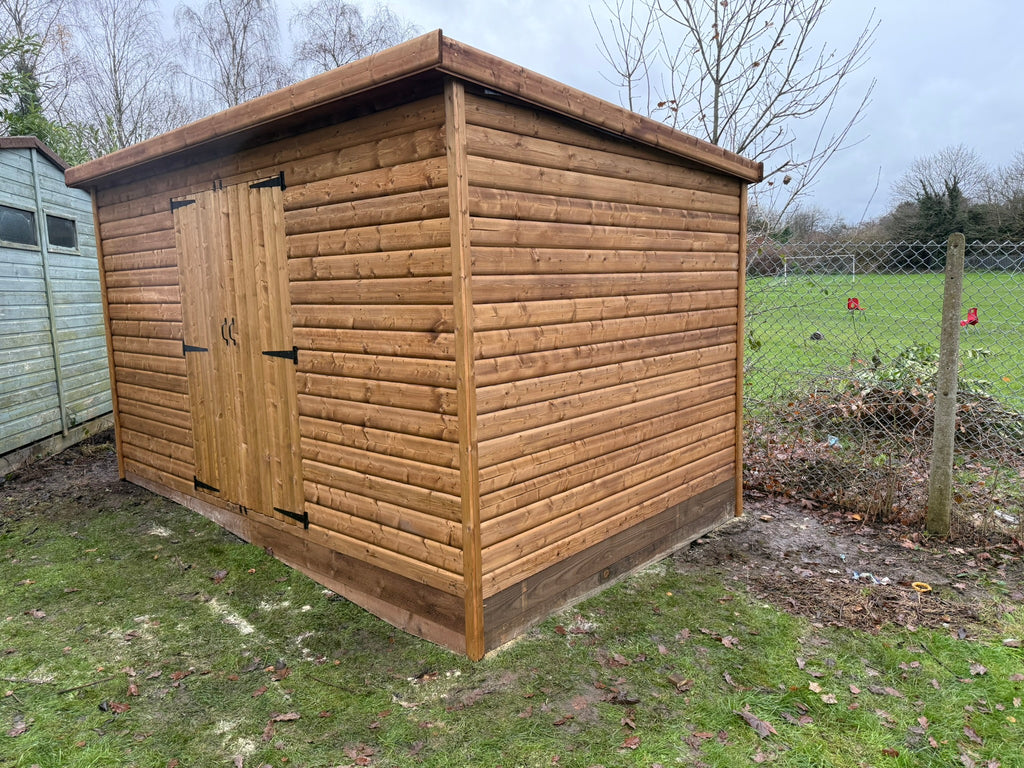 12ft x 8ft 19mm Log Roll Pent Shed Double Doors
